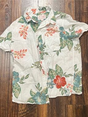American Eagle Outfitters White Top with Teal and Coral Floral Print
